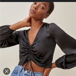 Reformation Dean Black Silk Top